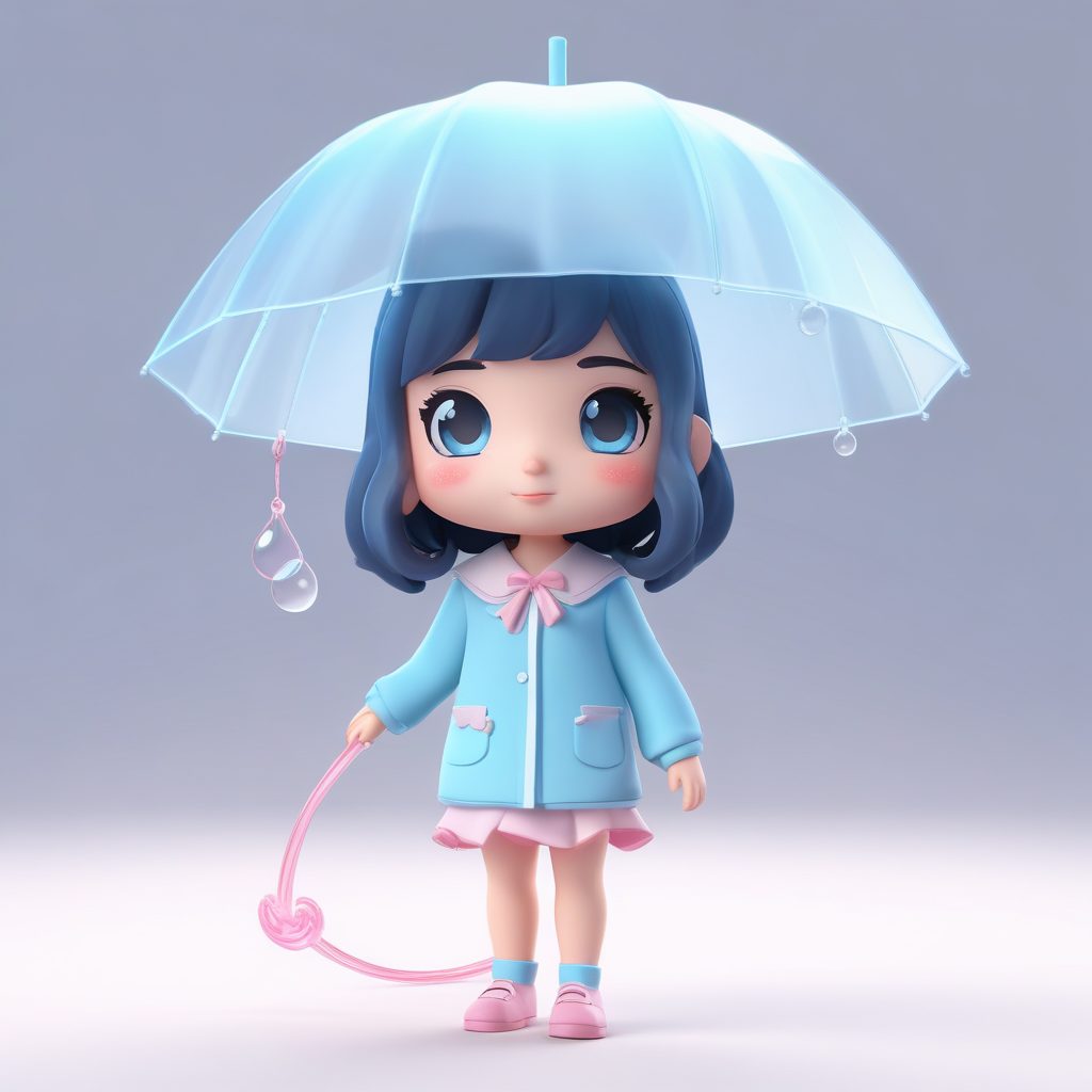 ☂️雨季氛围感！Q版JK女孩撑伞图，治愈系淡蓝色调