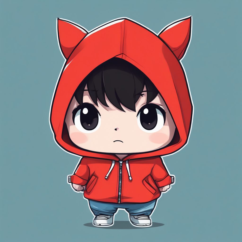 极简Q萌动漫红色卫衣小男生全身照