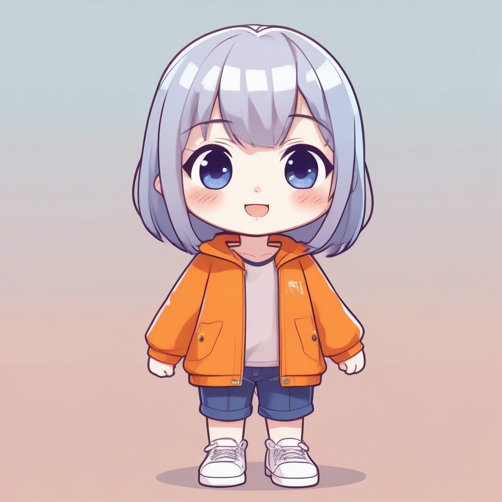 一个极简动漫角色卡哇伊Q版人物，可爱，全身站立照，单人，表情动作丰富