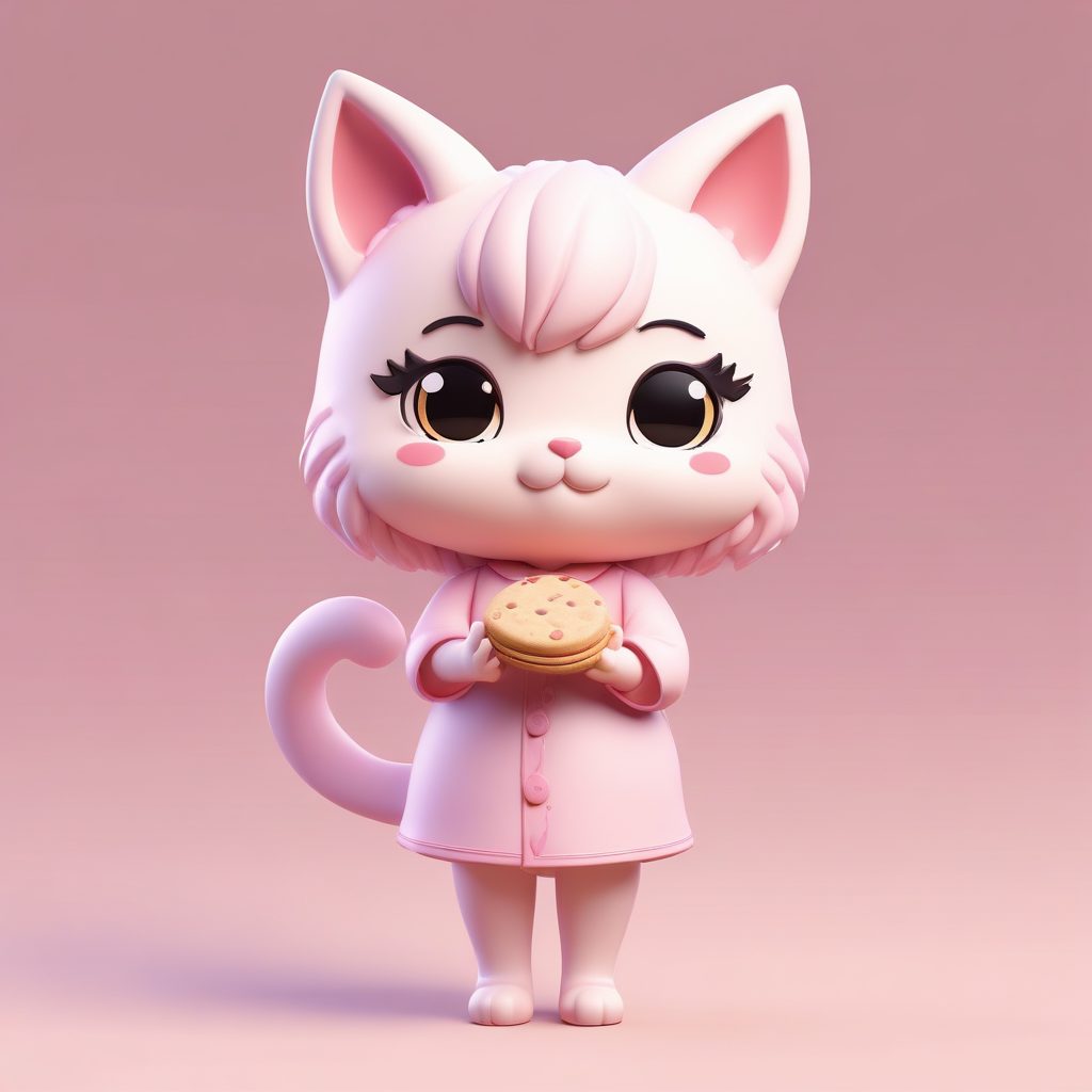 元气眨眼猫耳娘：C4D高抛光Q版盲盒手办渲染图