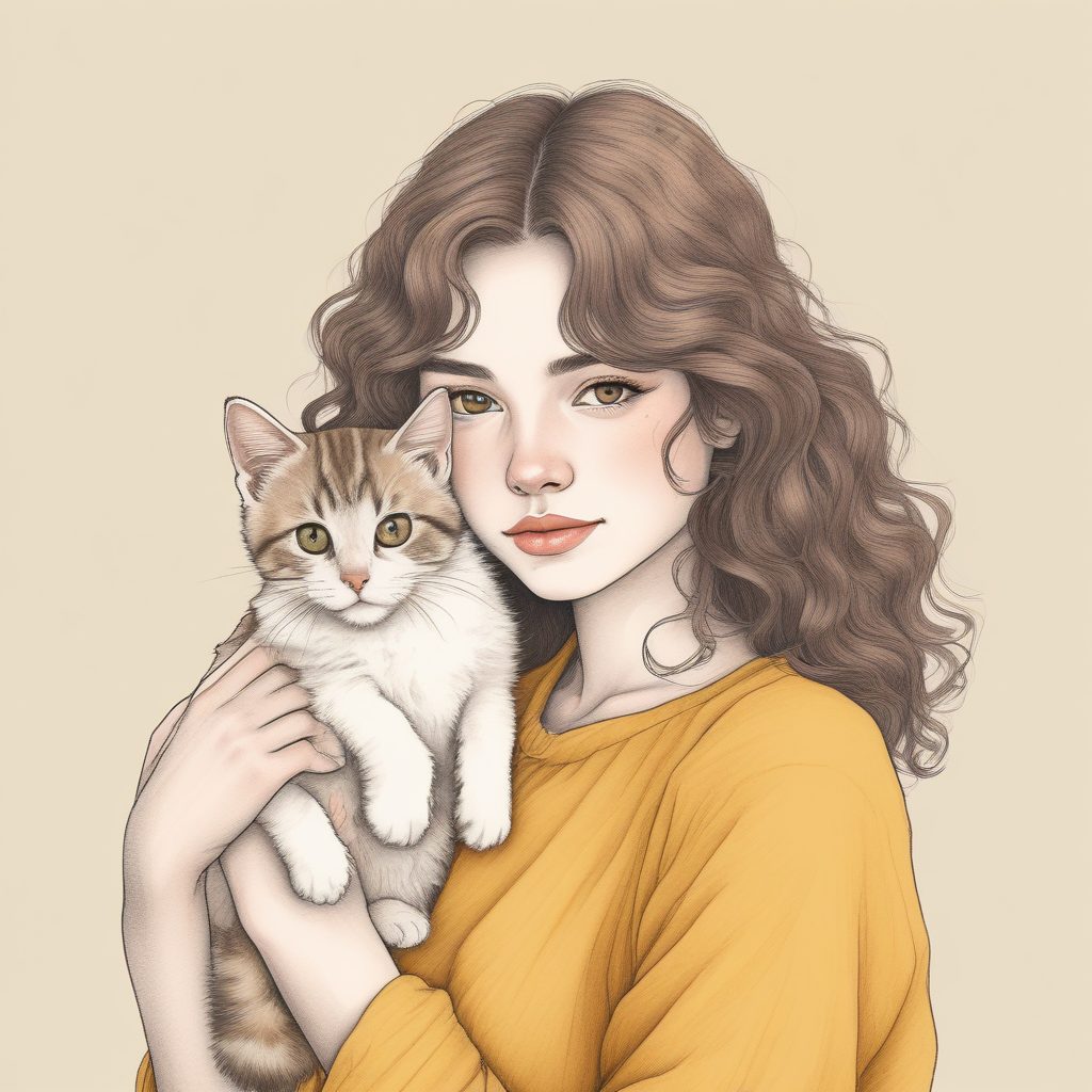 🐈宫崎骏治愈系！软萌女孩与小猫咪的手绘插画Prompt