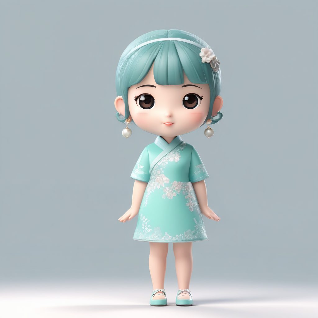 🪷东方韵味！Q版改良旗袍少女,温柔浅青色全身立绘！