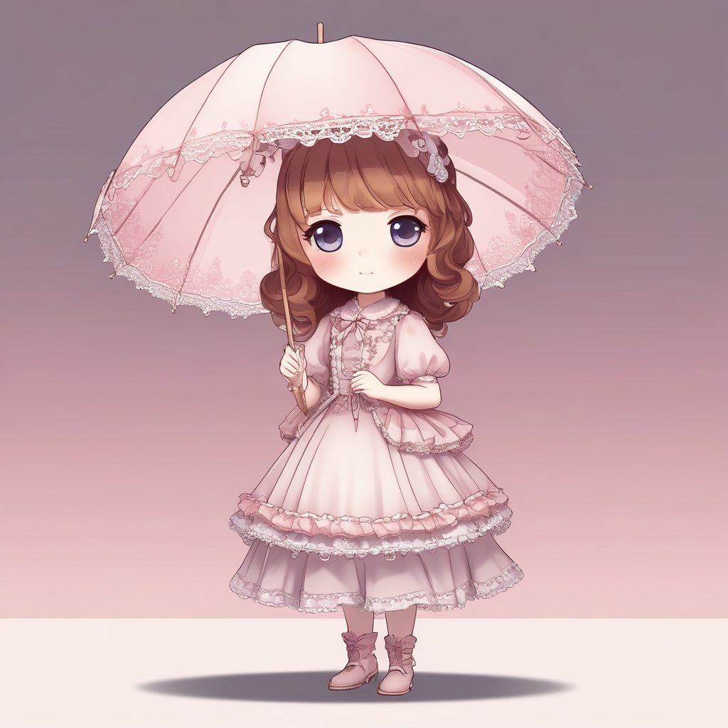 🎀复古甜心！维多利亚风Q版娃娃裙插画，高贵灰玫瑰色背景🌹