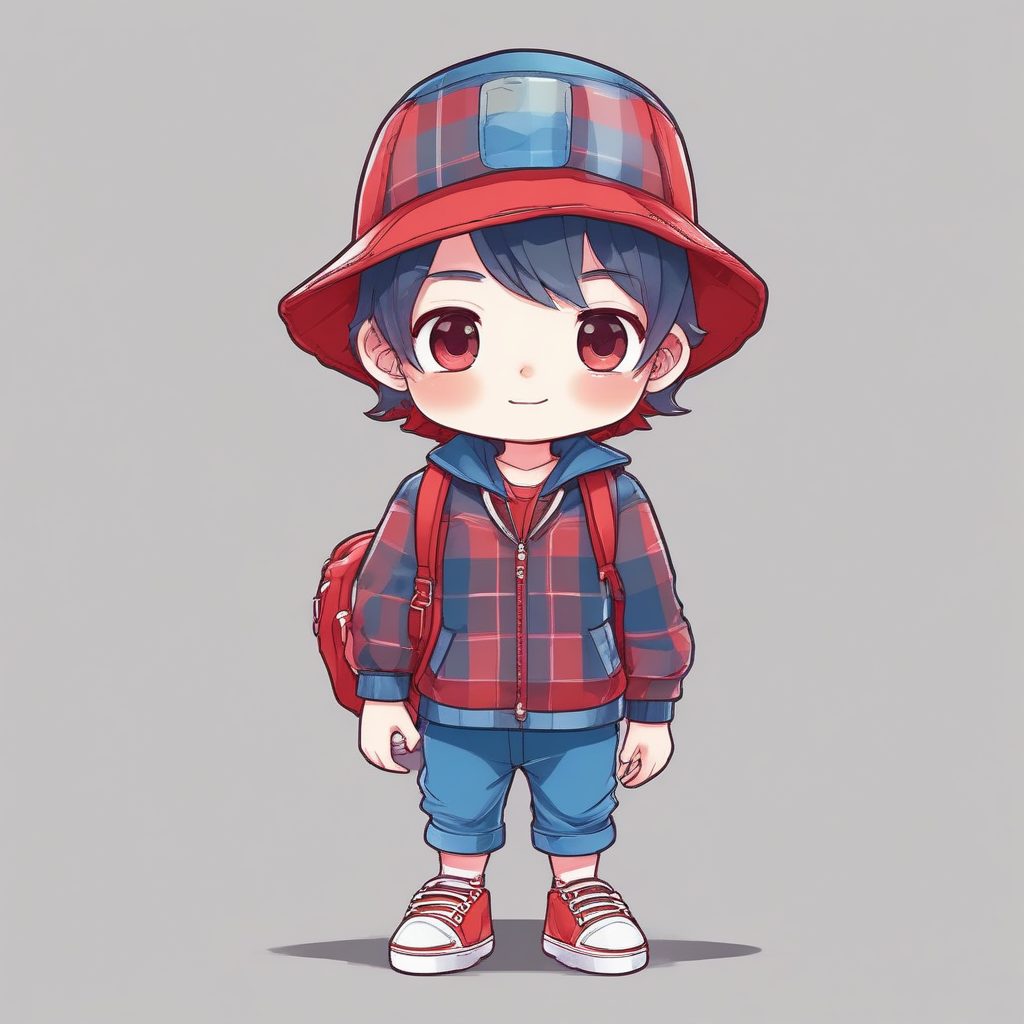 🧢潮流穿搭Q版！红蓝格纹渔夫帽少年，酷甜交织！