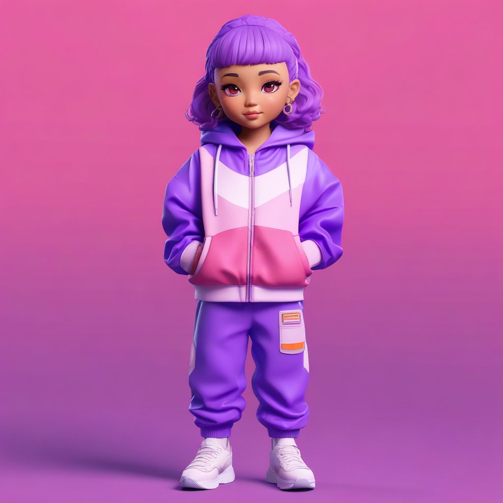 👾蒸汽波美学Q版！粉紫撞色与复古运动鞋，8K细节爆棚！