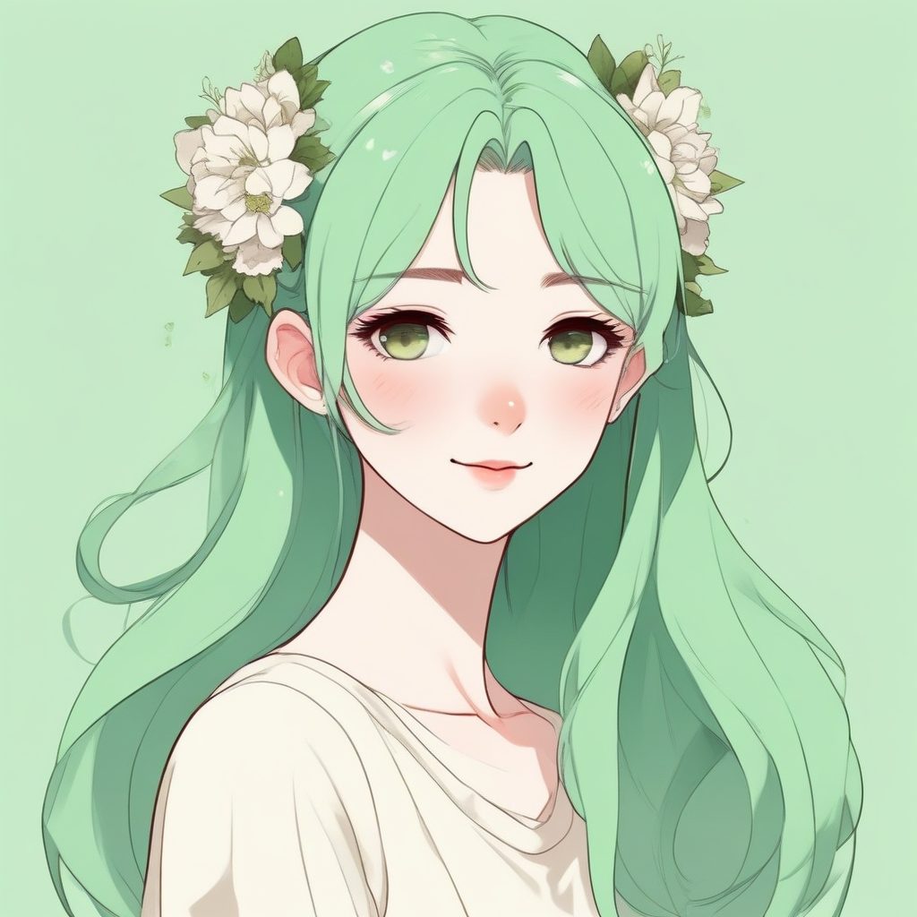 🍃森系治愈少女！绿色主题的极简低饱和度插画🎨