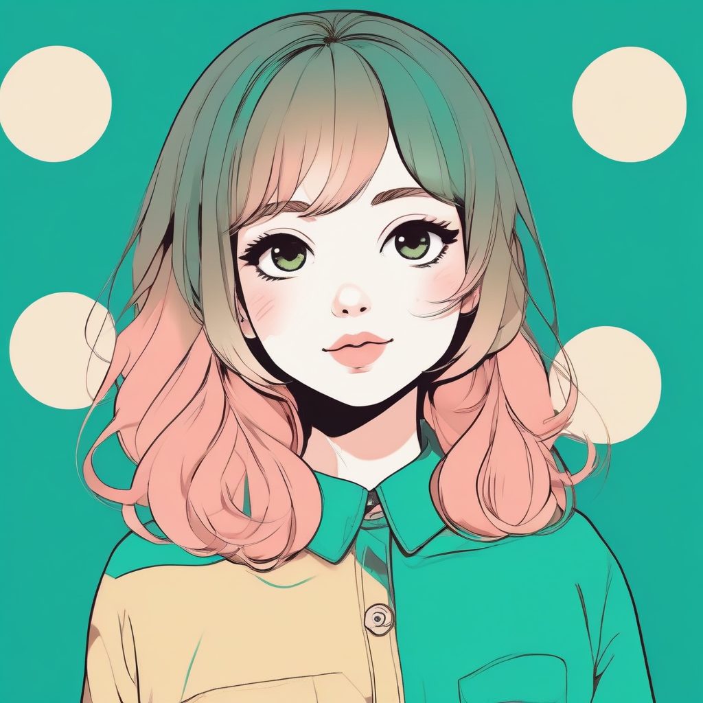 🎨矢量色块艺术：鲜明撞色极简头像, 纯净墨绿色背景！