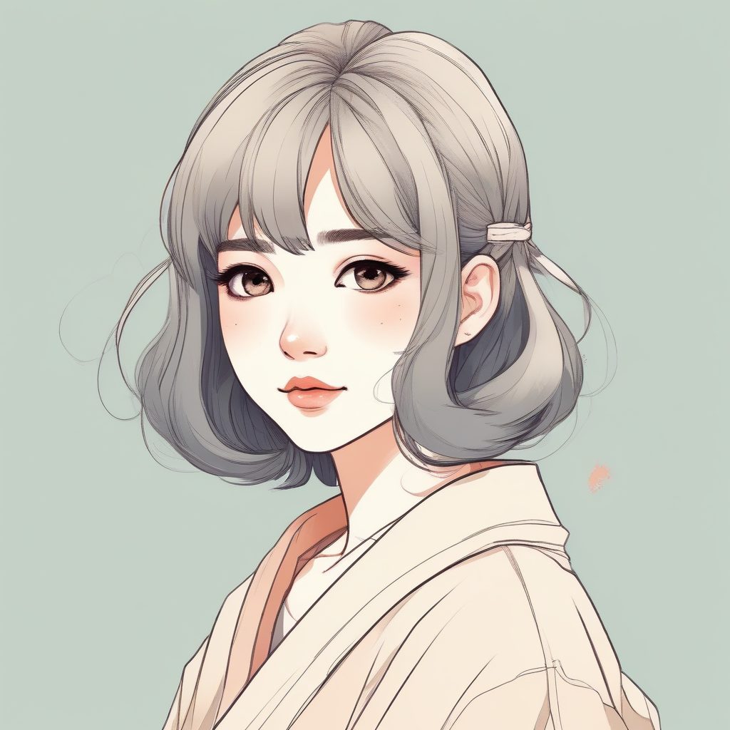 Ḥ手绘日系极简少女头像🔥单人插画简约风格头像生成