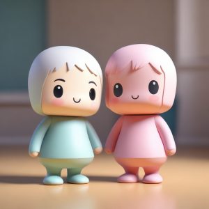 🔥双人Q版超萌粘土风全身像！3D渲染C4D盲盒设计分享