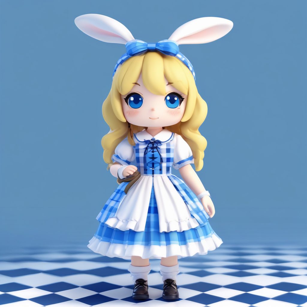 🐰童话爱丽丝Q版：蓝白格纹与兔子耳朵，梦游仙境！