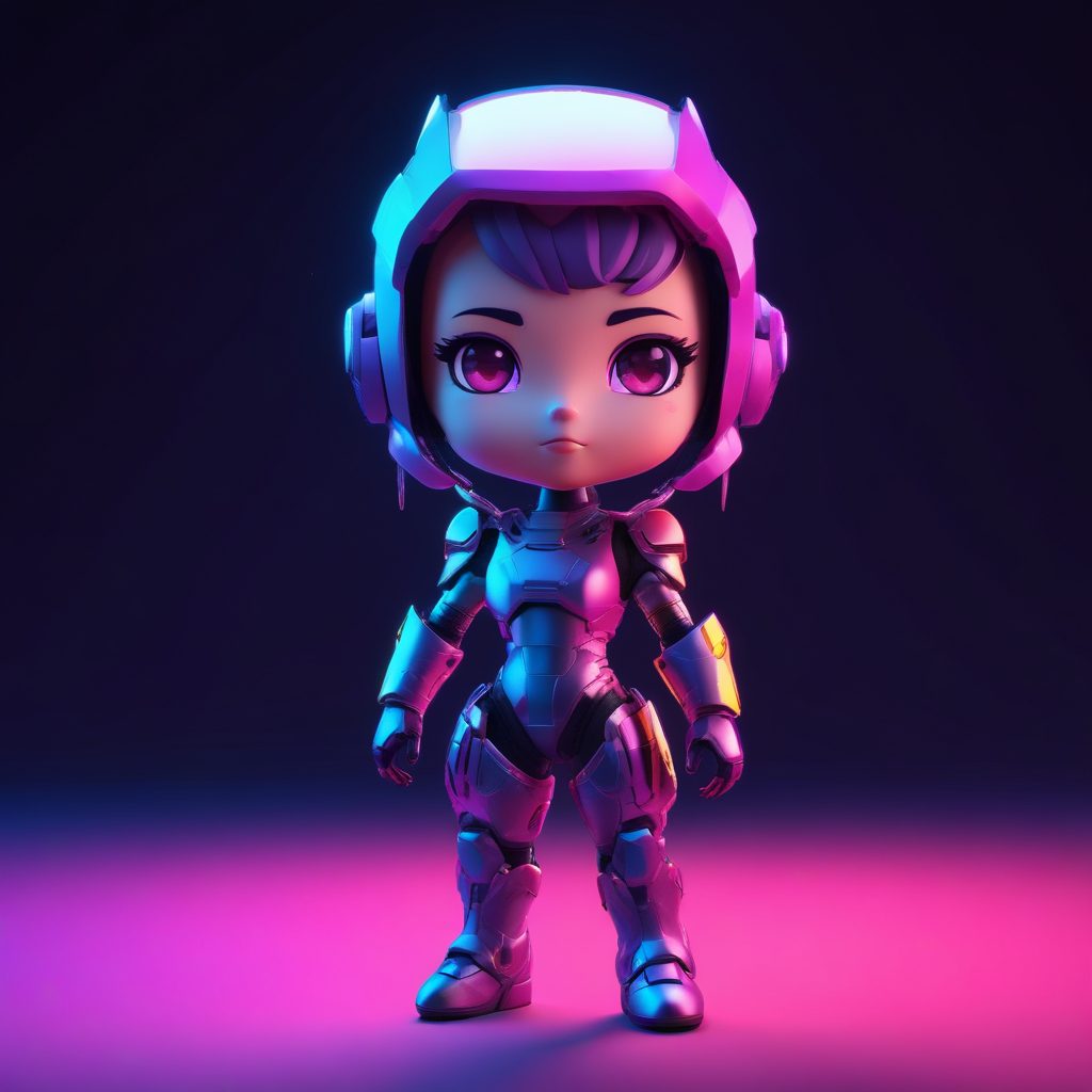 👾未来感碰撞可爱！Q版赛博朋克少女3D全身像，超酷！