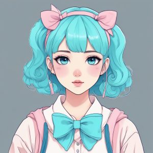 🌊夏日海盐风！蓝发少女与粉色蝴蝶结的清爽组合