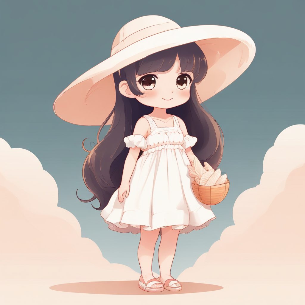 👒夏日限定！Q版草帽女孩与浅桃色背景，日系治愈水彩画风☀️