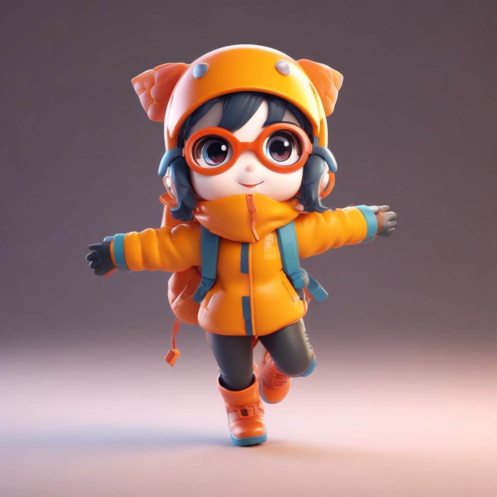 🎈🎈一个可爱时尚的Q版 chibi 女孩，时尚装扮，表情动作丰富，纯色背景