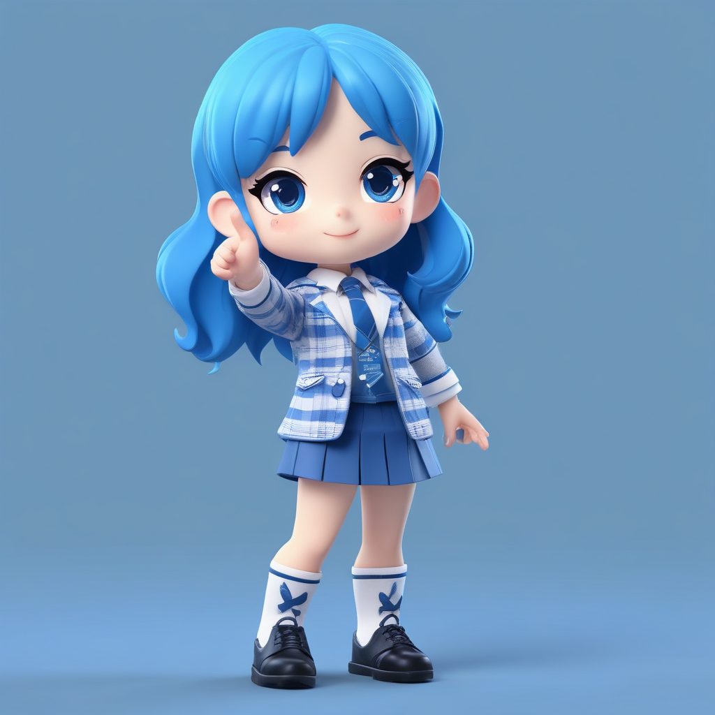 💙元气JK少女！全身站立照,C4D渲染出超可爱的制服细节！