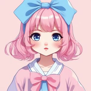 🎀治愈系甜妹头像生成✨：日系Q版插画, 温柔粉蓝治愈一切！