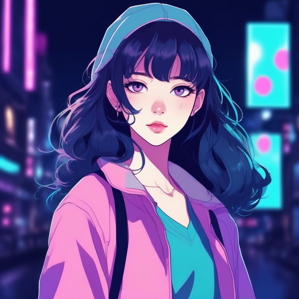 🏙️ 都市霓虹夜：复古感动漫少女肖像