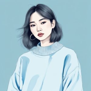 ☁️氛围感拉满！雾霾蓝系韩系少女插画