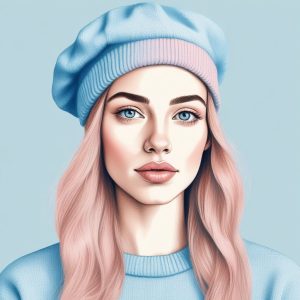 极简粉蓝系插画：软萌时尚女孩，优雅与可爱的双重奏