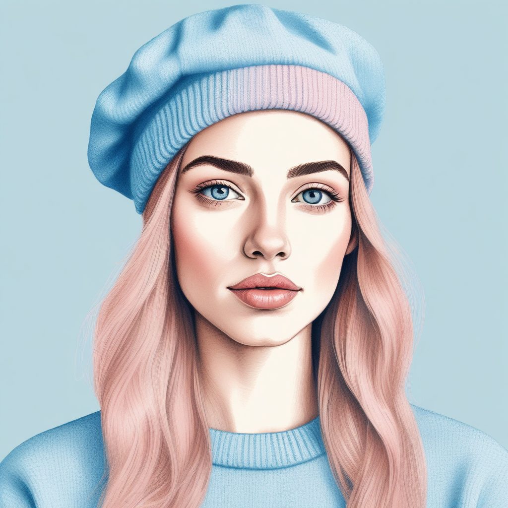 极简粉蓝系插画：软萌时尚女孩，优雅与可爱的双重奏