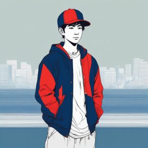 🧢 酷飒日系少年: 红蓝撞色的视觉冲击, 极简线条的魅力