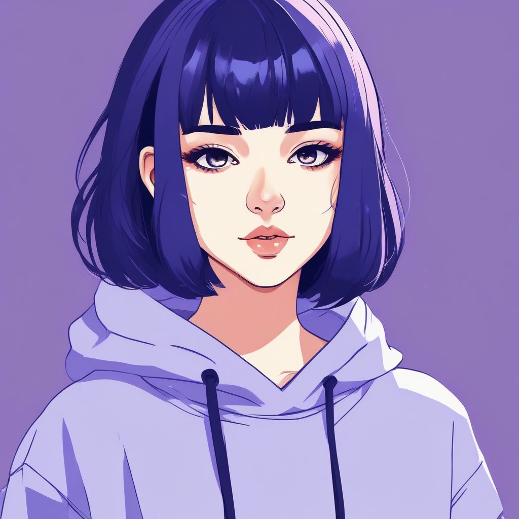 🍇 酷系甜妹: 蓝紫色调的极简动漫肖像, 这种慵懒感绝了