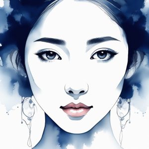 💎 清冷高雅：水墨笔触下的蓝色梦境少女头像