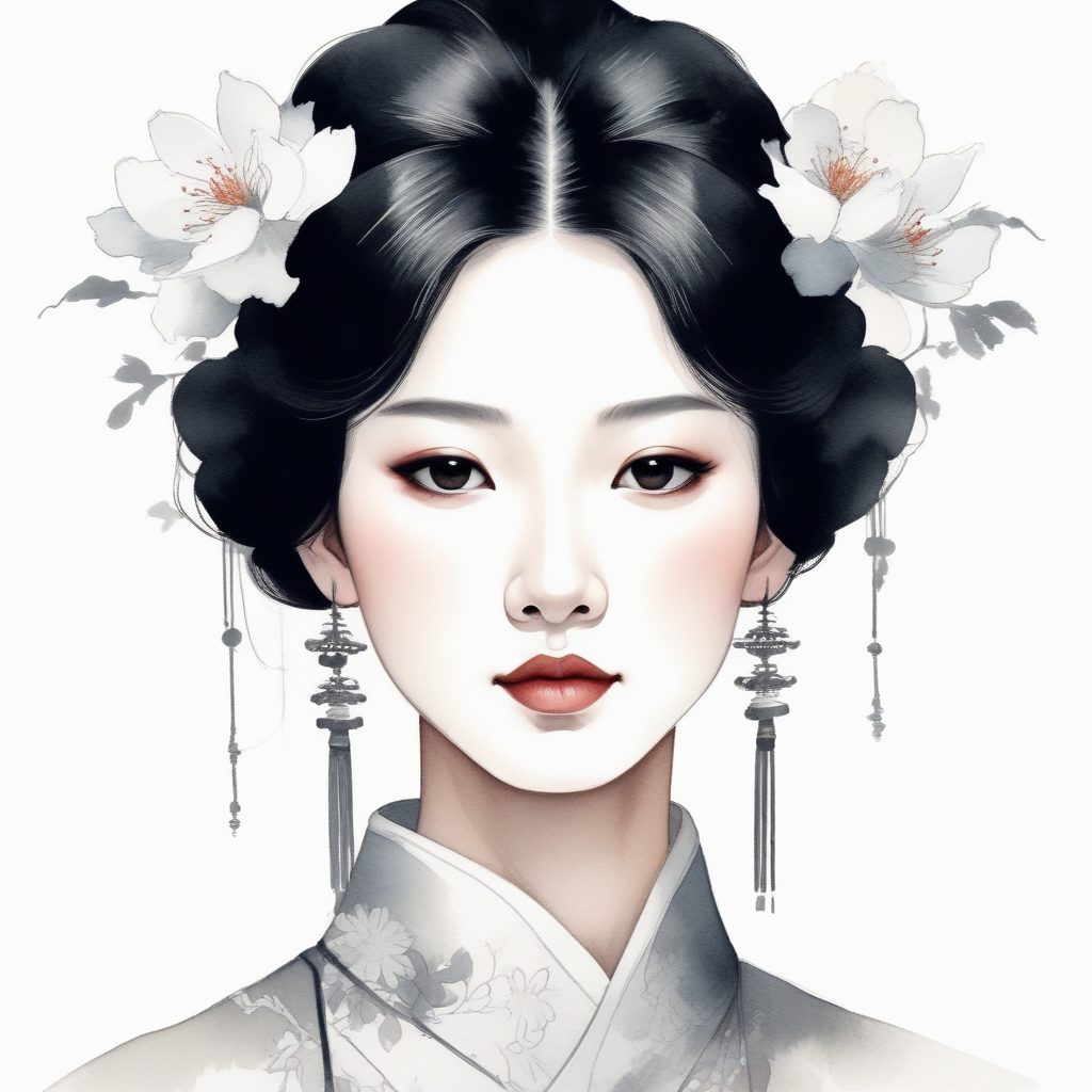 清冷之美!极简新中式水墨风少女肖像
