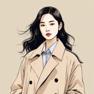 秋日韩系女主既视感！极简风风衣少女手绘头像