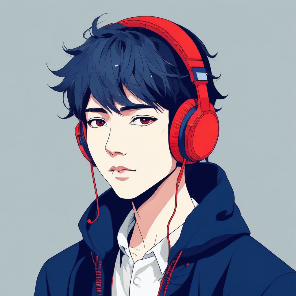 🎧日系极简少年感：红蓝撞色的潮流头像