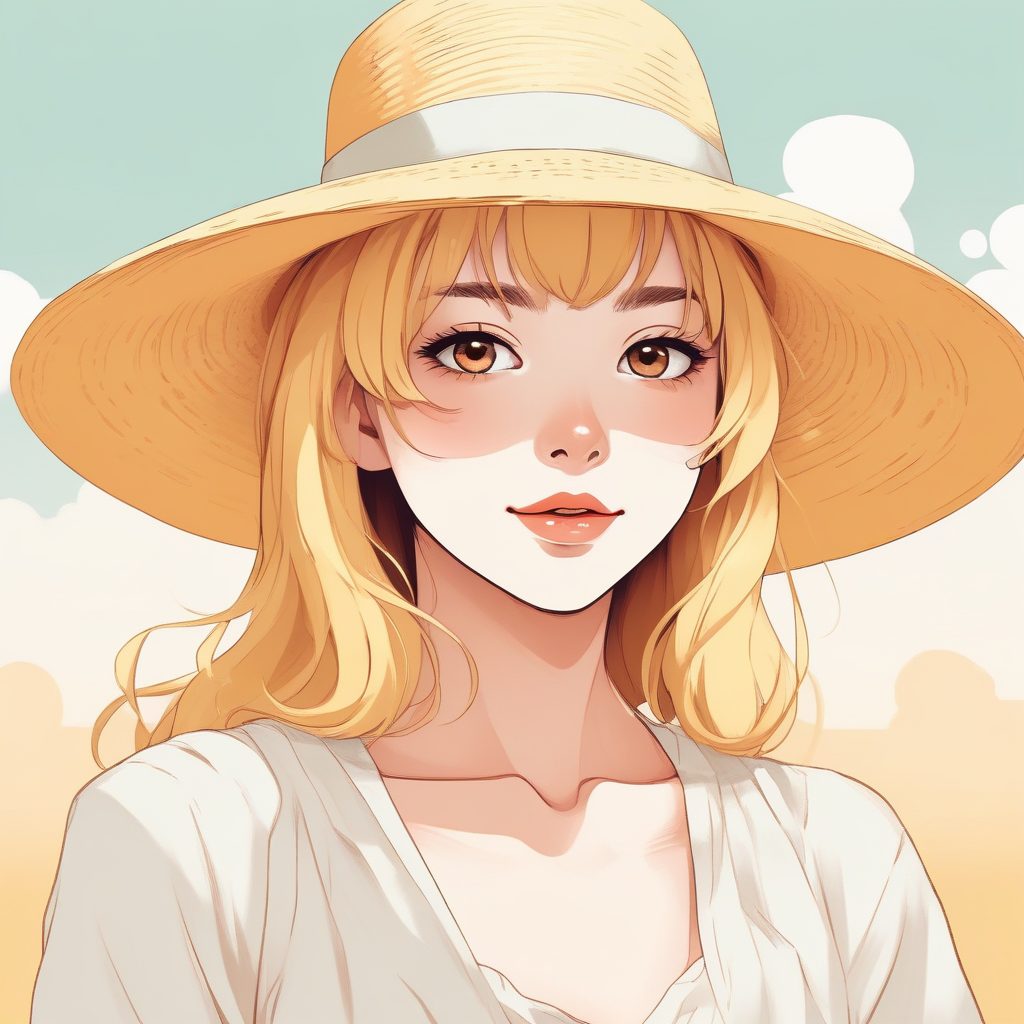 🍋 盛夏气息：草帽少女的极简线条画