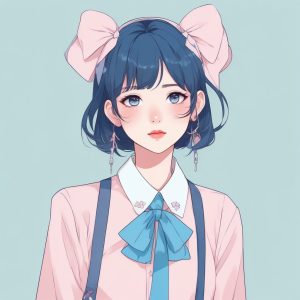 🎀 甜度爆表：粉蓝调极简蝴蝶结少女