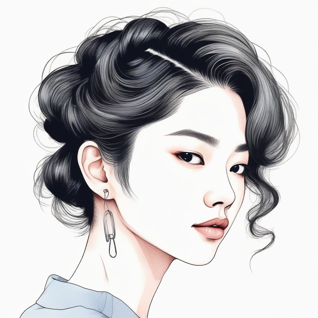 温柔到骨子里！韩系鲨鱼夹发型唯美手绘头像