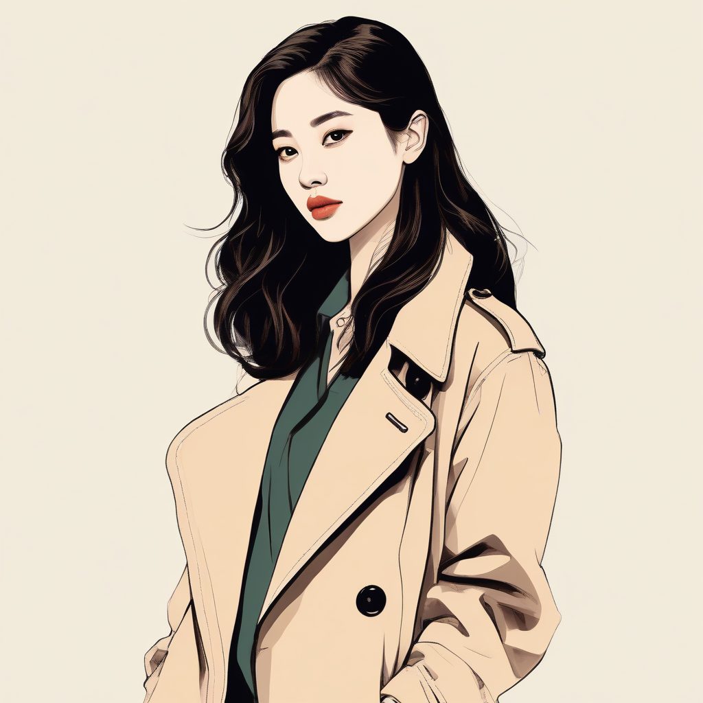 温柔风天花板✨米色风衣气质少女插画