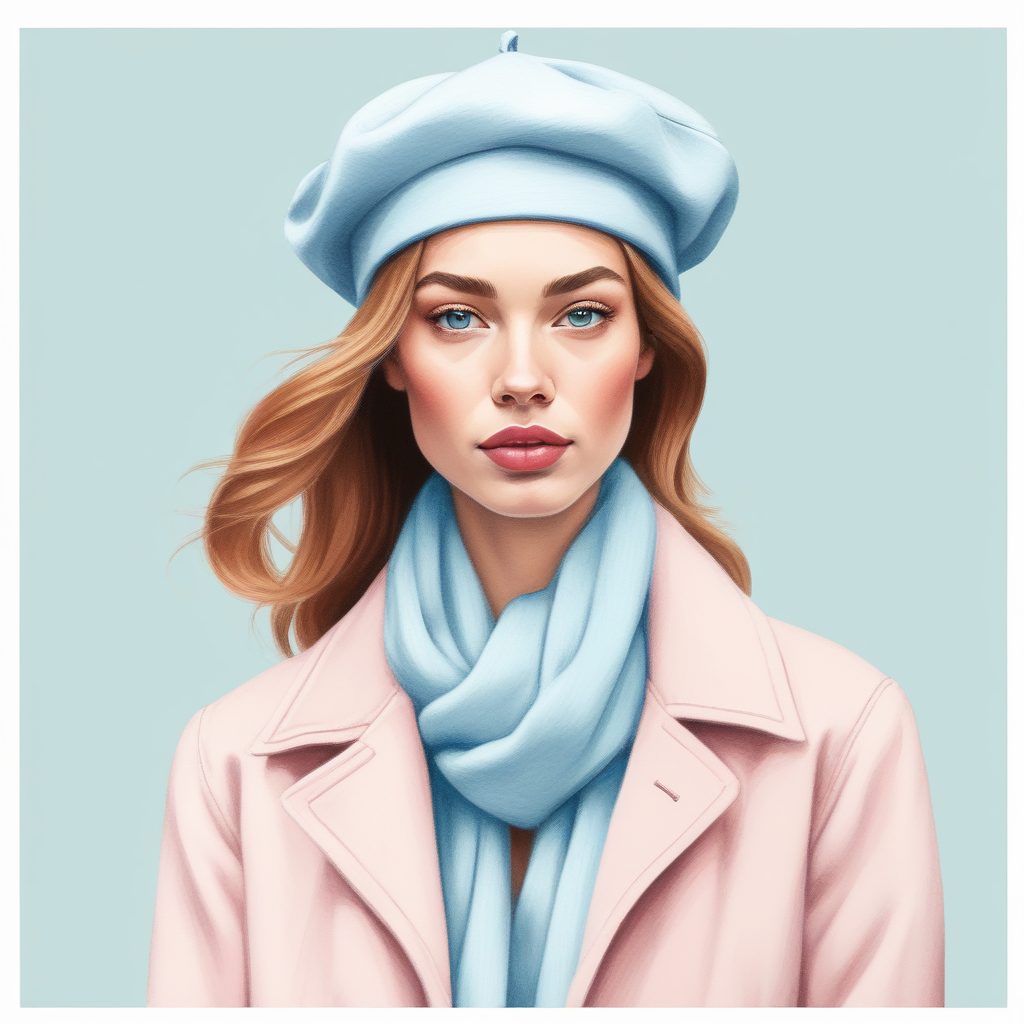 🎀 温柔治愈系 AI 绘画：粉蓝系时尚女孩头像，直接复制的插画模版