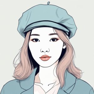 艺术家女孩！韩式贝雷帽复古极简手绘头像