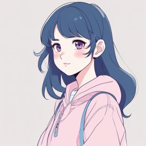 🎨治愈系手绘：粉蓝调极简可爱少女肖像