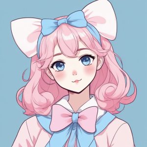 🎀治愈系温柔：粉蓝调动漫女孩插画