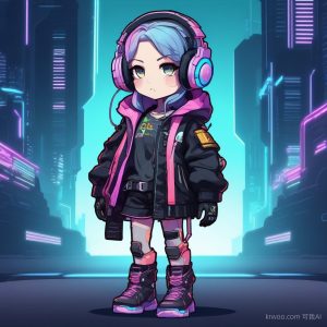 👾 Q版赛博朋克少女 AI 生成头像,霓虹幻彩的数字魅力
